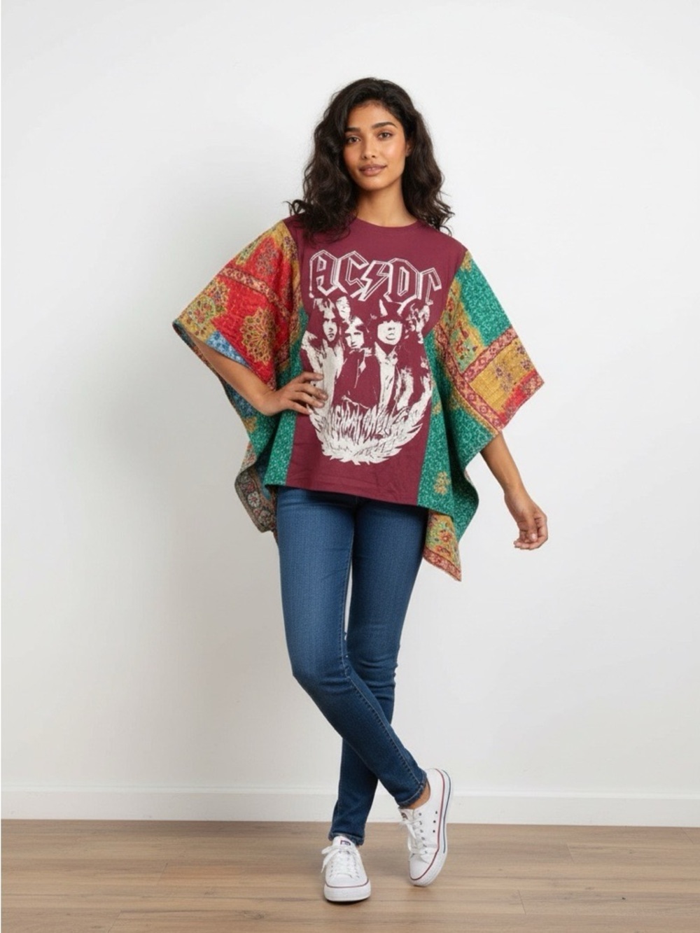 AC/DC Upcycled Kantha Tunic Handcrafted NWT one size fits most
